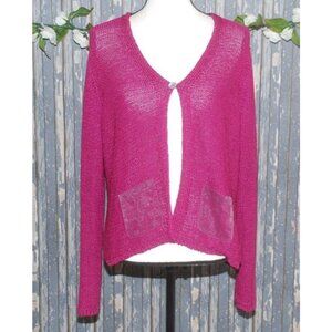 Intuitions Ladies Purple Single Button Open Front Cardigan XL Pockets Sheer